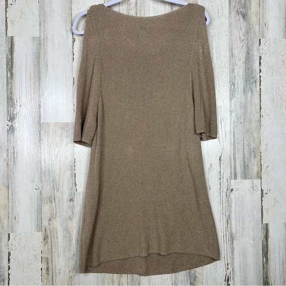 Chico’s Catalina Cold Shoulder Blouse Top Womens Size Medium Gold Knit Glam Chic - Picture 4 of 12